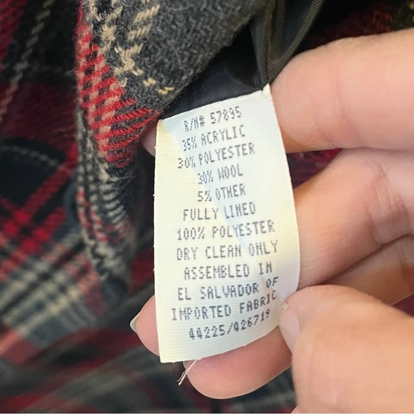 Vintage 90s wool blend single breasted plaid blazer red black tan lined 18 - Picture 10 of 11